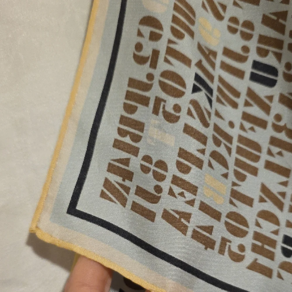 Worth Beige and Brown Letter Print Silk Scarf